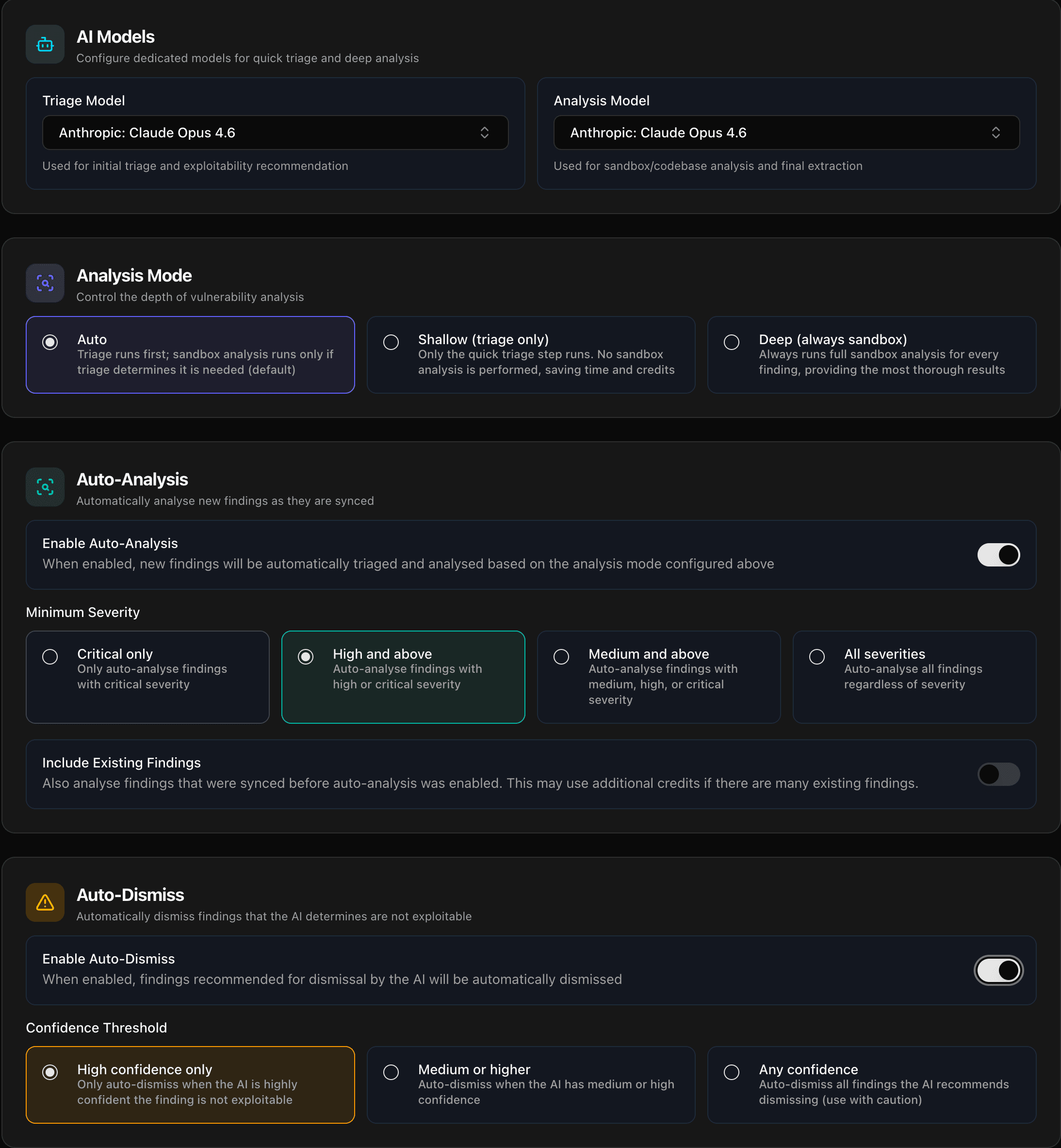 Security Agent Configuration page