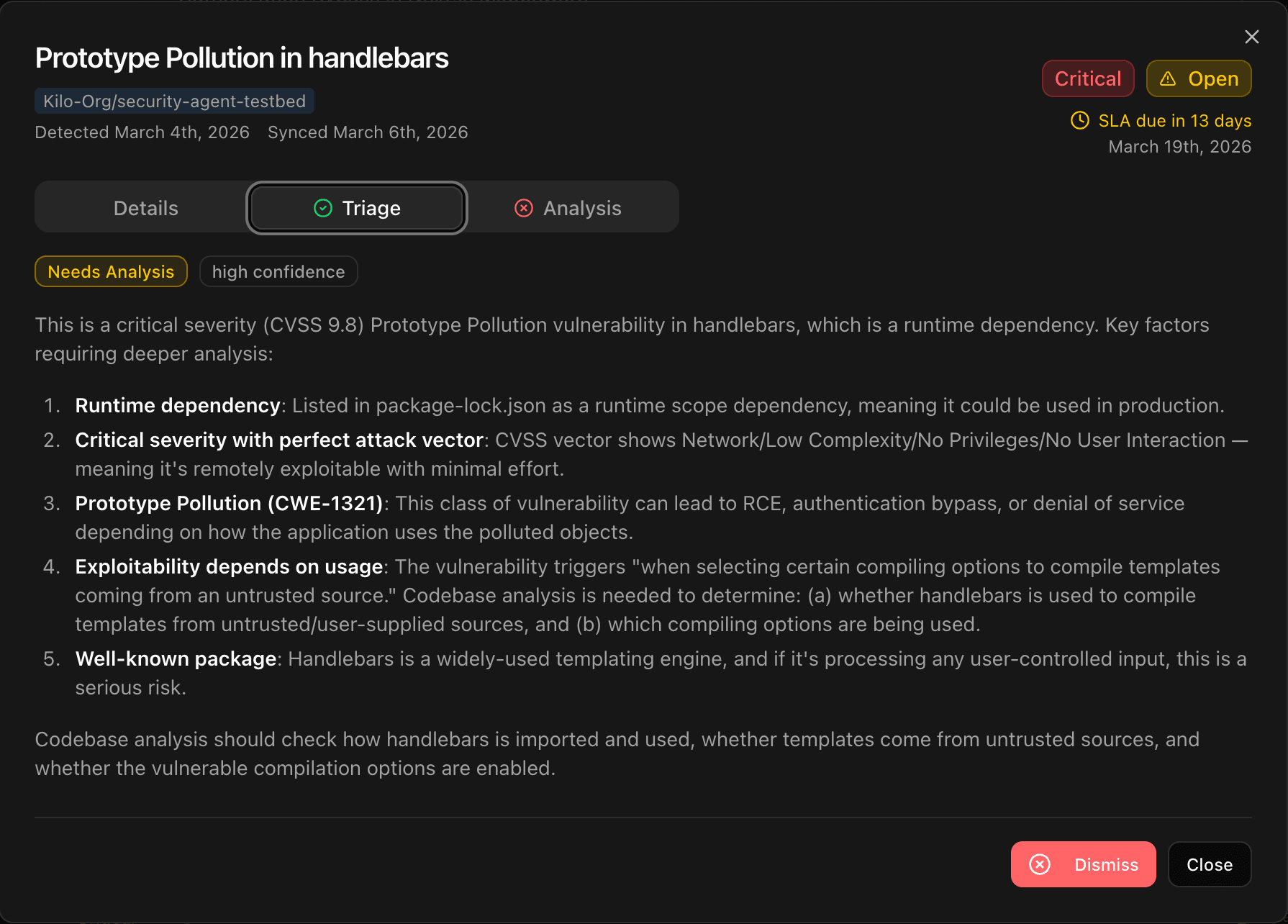 Security Agent AI Triage and Analysis view